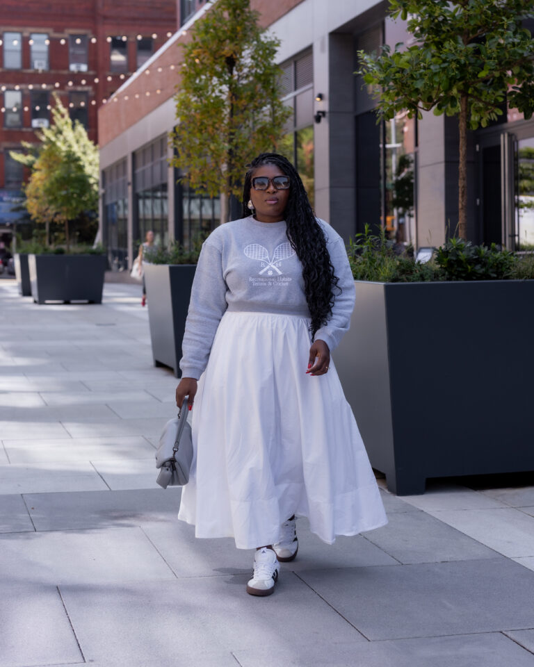 White Midi Skirt & Sneakers